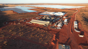 Aerial view of Kalium Lakes Processing Plant with evaporation ponds in the background
