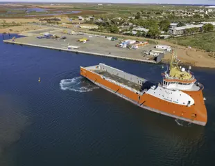 Onslow Marine Support Base Aerial View Of Orange Ship Docking Base