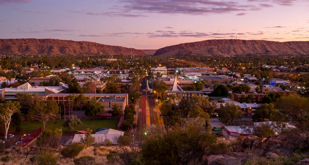 View Over Alice Springs At Sunset Stock Photo Northern Territory 