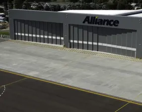 Alliance Airlines Maintenance Hub Aerial View Front Naif Loan Hangar Doors Closed