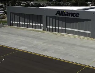 Alliance Airlines Maintenance Hub Aerial View Front Naif Loan Hangar Doors Closed