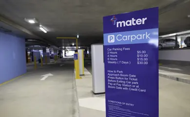 Mater Health Multi Storey Carpark Townsville Signage With Parking Fees And Boom Gate