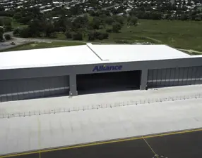 Alliance Airlines Maintenance Hub Aerial View Front Hangar Aviation Facility